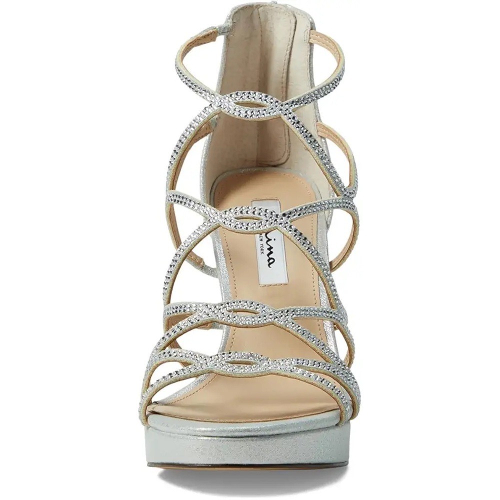 Nina Sassie‎ Crystals Bridal Cocktail Party High Heels Women's 8 True Silver - Picture 2 of 13